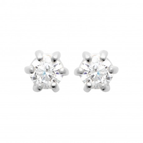 Puces d'oreilles en argent 925 rhodié pierre ronde 3 mm en zirconium blanc 6 griffes obrillant-bijoux