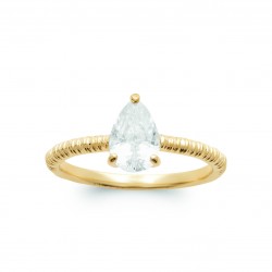 Bague solitaire pierre goutte poire Oxyde de zirconium et Plaqué Or pas chère obrillant-bijoux