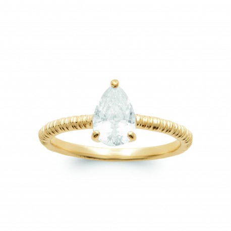 Bague solitaire pierre goutte poire Oxyde de zirconium et Plaqué Or pas chère obrillant-bijoux