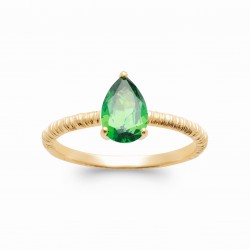 Bague solitaire pierre goutte poire cristal vert et Plaqué Or pas chère obrillant-bijoux