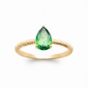 Bague solitaire pierre goutte poire cristal vert et Plaqué Or - Obrillant-Bijoux
