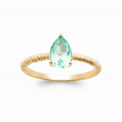 Bague solitaire pierre vert clair goutte poire cristal et Plaqué Or pas chère obrillant-bijoux