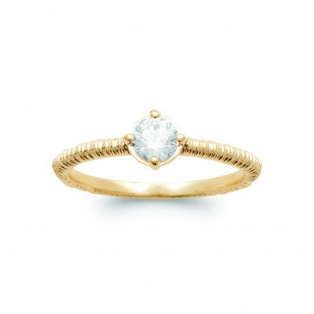 Bague solitaire pierre ronde Oxyde de zirconium et Plaqué Or pas chère obrillant-bijoux