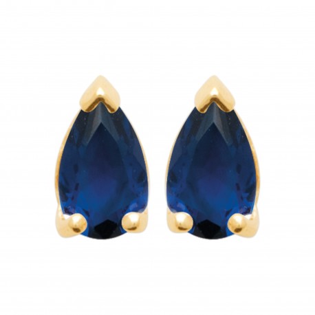 Boucles d'oreilles puces pierre bleue saphir goutte en cristal pas chère obrillant-bijoux