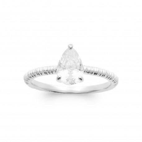 Bague solitaire argent pierre goutte poire Oxyde de zirconium pas chère obrillant-bijoux