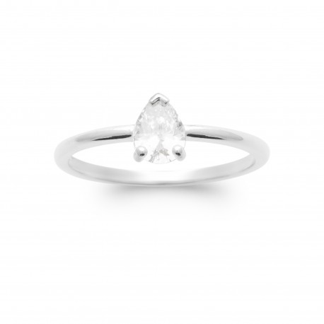 Bague solitaire argent pierre goutte poire Oxyde de zirconium pas chère obrillant-bijoux