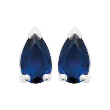 Boucles d'oreilles puces argent pierre goutte en cristal bleu saphir pas chère obrillant-bijoux