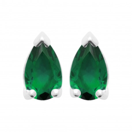 Boucles d'oreilles puces argent pierre goutte en cristal vert émeraude pas chère obrillant-bijoux