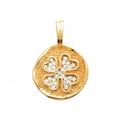 Pendentif Plaqué Or trèfle à quatre feuilles médaille et Zirconium pas cher obrillant-bijoux