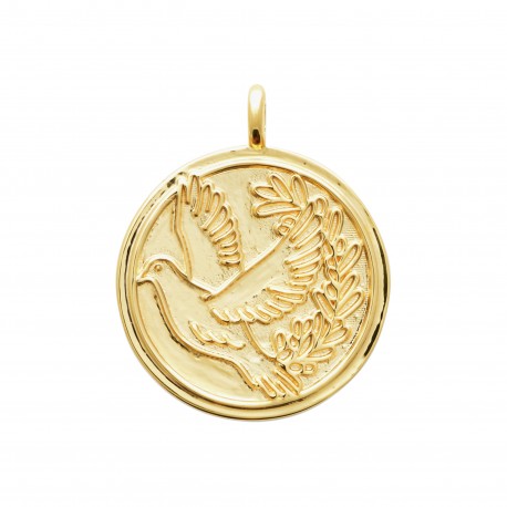 Pendentif médaille Plaqué Or Colombe porte bonheur pas cher obrillant-bijoux