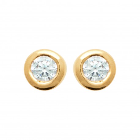 Boucles d'oreilles puces plaqué or pierre sertie zirconium blanc 3 mm obrillant-bijoux