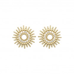 Puces d'oreilles en plaqué or soleil avec pierre en nacre et zirconium Obrillant-Bijoux