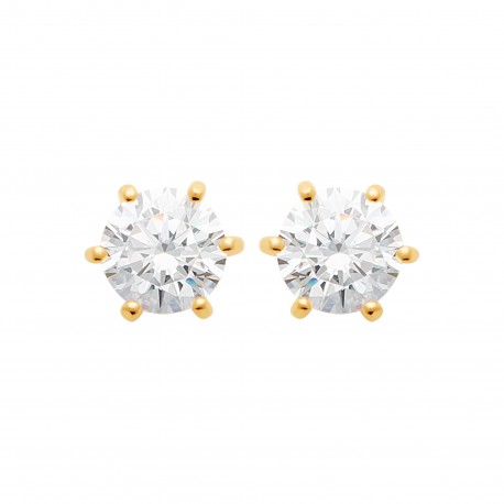 Boucles d'oreilles puces plaqué or 6 griffes pierre zirconium blanc 6 mm obrillant-bijoux