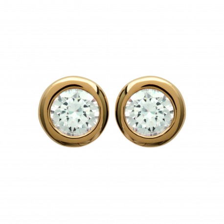 Boucles d'oreilles puces plaqué or pierre ronde sertie clos en cristal blanc 5 mm obrillant-bijoux