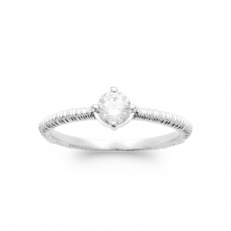 Bague solitaire argent pierre ronde Oxyde de zirconium pas chère obrillant-bijoux