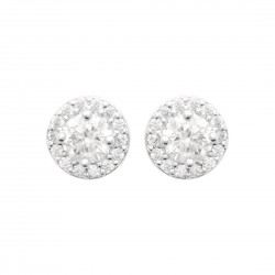 Boucles d'oreilles puces rondes argent pierres en zirconium blanc pas chère Obrillant-Bijoux