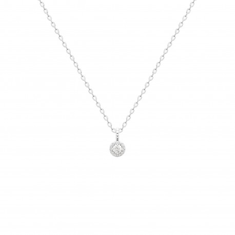 Collier pendentif en Argent cercle avec pierre ronde en zirconium blanc pas cher obrillant-bijoux
