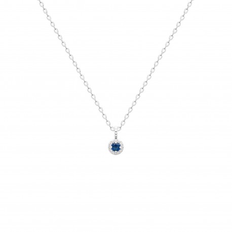 Collier pendentif en Argent avec pierre bleue ronde et zirconium blanc pas cher obrillant-bijoux