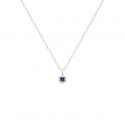 Collier pendentif en Argent cercle avec pierre bleue ronde et zirconium blanc