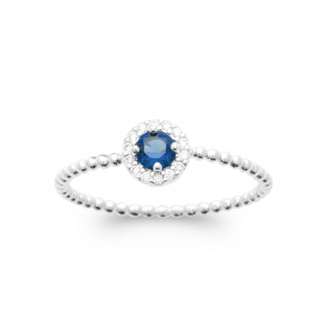Bague solitaire argent pierre bleu en cristal et Oxyde de zirconium - Obrillant-Bijoux pas chère