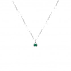 Collier pendentif en Argent avec pierre verte ronde et zirconium blanc pas cher obrillant-bijoux