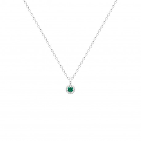 Collier pendentif en Argent avec pierre verte ronde et zirconium blanc pas cher obrillant-bijoux