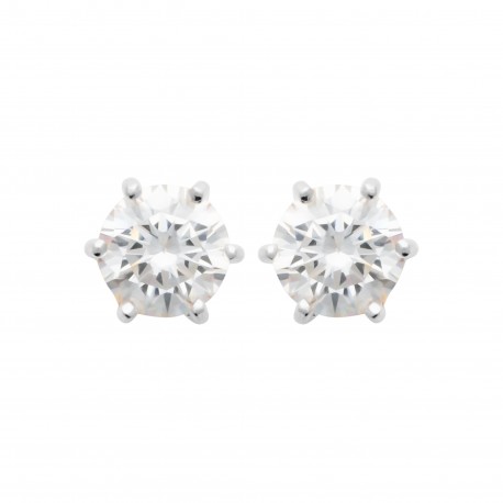 Puces d'oreilles en argent 925 rhodié pierre ronde 7 mm en zirconium blanc 6 griffes obrillant-bijoux