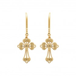 Boucles d'oreilles croix gothique Plaqué Or fermoir crochets pas chère obrillant-bijoux