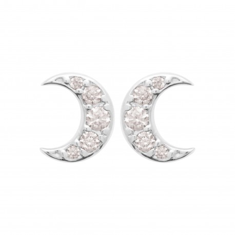 Boucles d'oreilles puces argent lune pavé en zirconium blanc pas chère obrillant-bijoux