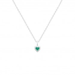 Collier coeur en argent avec pierre coeur en cristal vert et zirconium pas cher Obrillant-Bijoux