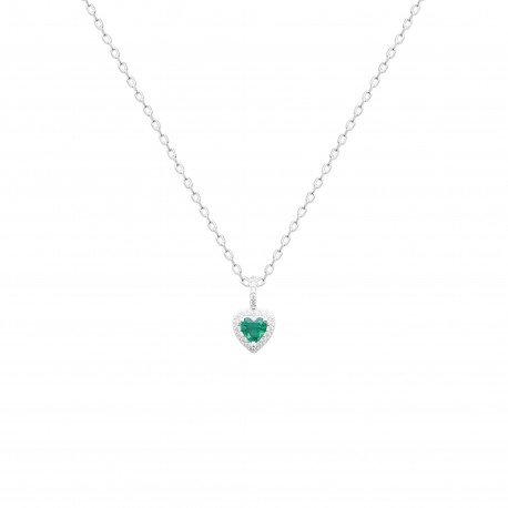 Collier coeur en argent avec pierre coeur en cristal vert et zirconium pas cher Obrillant-Bijoux