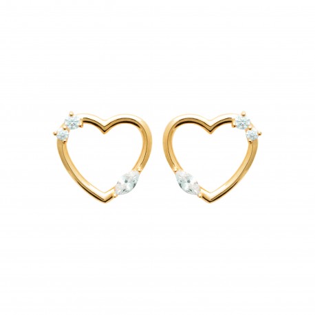 Boucles d'oreilles puces coeur Plaqué Or pierres zirconium pas chère obrillant-bijoux