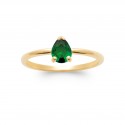 Bague solitaire Plaqué Or pierre poire cristal vert émeraude - Obrillant-Bijoux