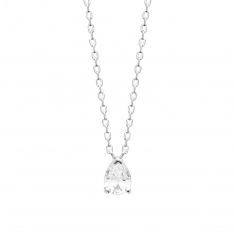 Collier Argent pendentif pierre goutte en zirconium blanc pas cher Obrillant-Bijoux