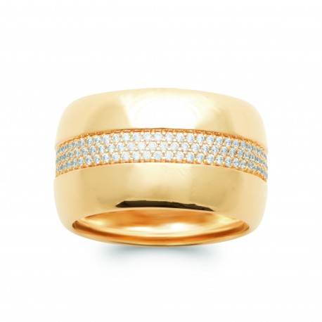 Bague Large Plaqué Or bande micropavage pierres zirconium - Obrillant-Bijoux - pas chère