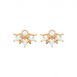 Boucles d'oreilles puces Plaqué Or éventail zirconium pas chère Obrillant-Bijoux