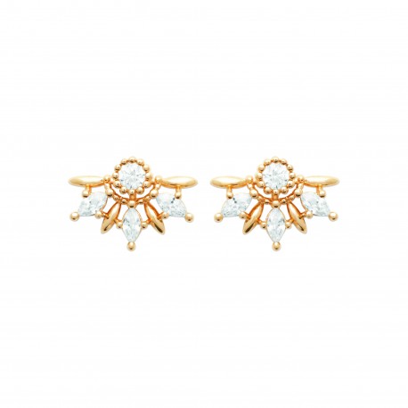 Boucles d'oreilles puces Plaqué Or éventail zirconium pas chère Obrillant-Bijoux