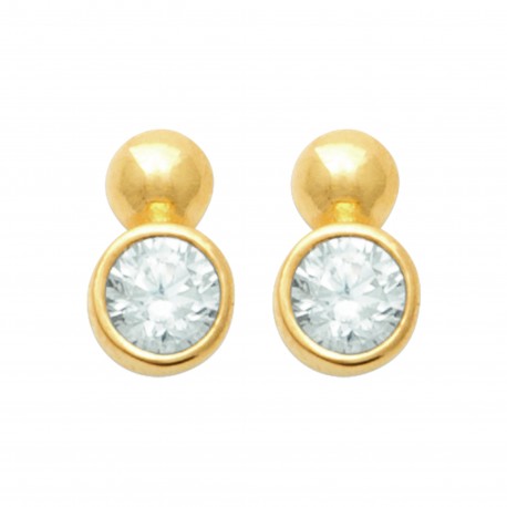Boucles d'oreilles puces plaqué or pierre sertie clos en zirconium blanc pas chères obrillant-bijoux