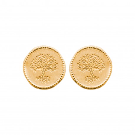 Puces d'oreilles en plaqué or arbre de vie obrillant-bijoux