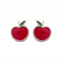 Boucles d'oreilles enfant en argent 925 rhodié pomme rouge