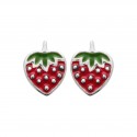 Boucles d'oreilles enfant en argent 925 rhodié fraise