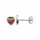 Boucles d'oreilles enfant en argent rhodié fraise en émail pas cher obrillant-bijoux