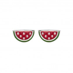Boucles d'oreilles enfant en argent pastèque en émail pas cher obrillant-bijoux