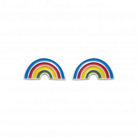 Boucles d'oreilles enfant en argent rhodié arc en ciel pas cher obrillant-bijoux