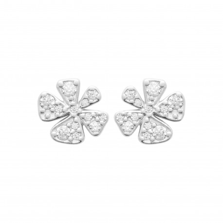 Boucles d'oreilles puces argent fleur pavé en zirconium blanc pas chère obrillant-bijoux