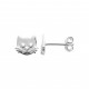 Boucles d'oreilles enfant en argent rhodié petit chat pas cher obrillant-bijoux