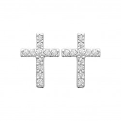 Boucles d'oreilles puces argent croix pavé en zirconium blanc pas chère obrillant-bijoux