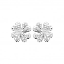Boucles d'oreilles puces argent trèfle à 4 feuilles pavé en zirconium blanc pas chère obrillant-bijoux