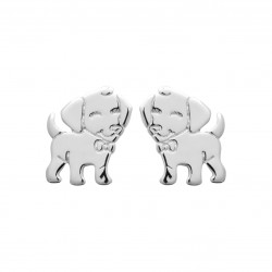 Boucles d'oreilles enfant en argent rhodié petit chien pas cher obrillant-bijoux