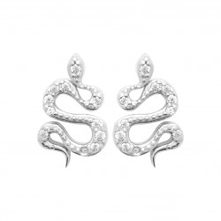 Boucles d'oreilles puces argent serpent pavé en zirconium blanc pas chère obrillant-bijoux